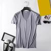 Men T-shirt V Neck Thin Silk Solid Stretchy Color Thin Ice Pullover Mid Length Sweat Absorption Quick-drying Sport