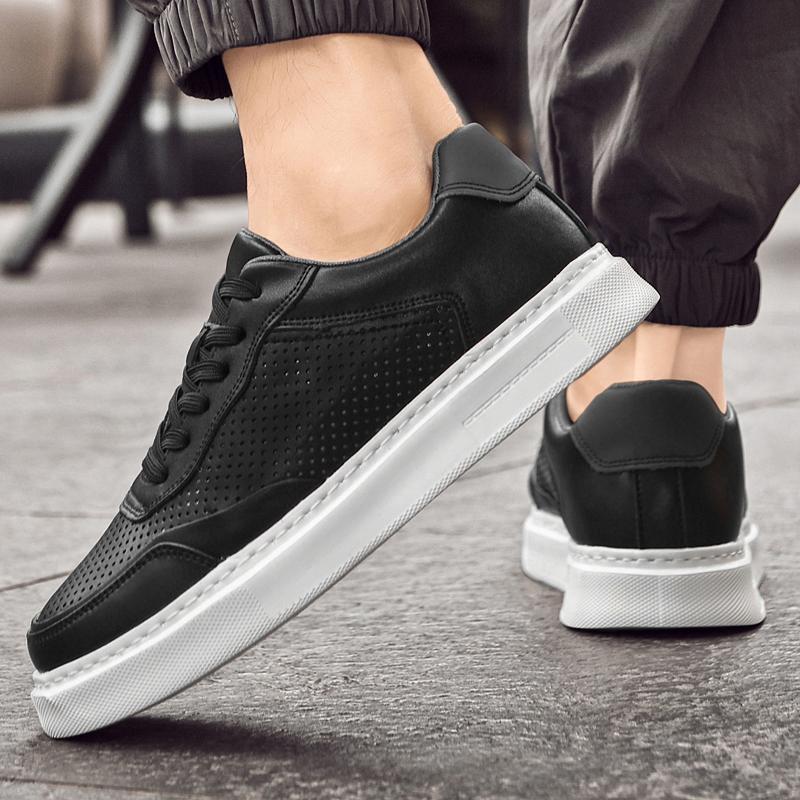 Fashion Punching Leather Casual Board Shoes Convenient Perforated Breathable Holes Men Low Leather Oxford Shoes 2025 Summer Men Sneakers