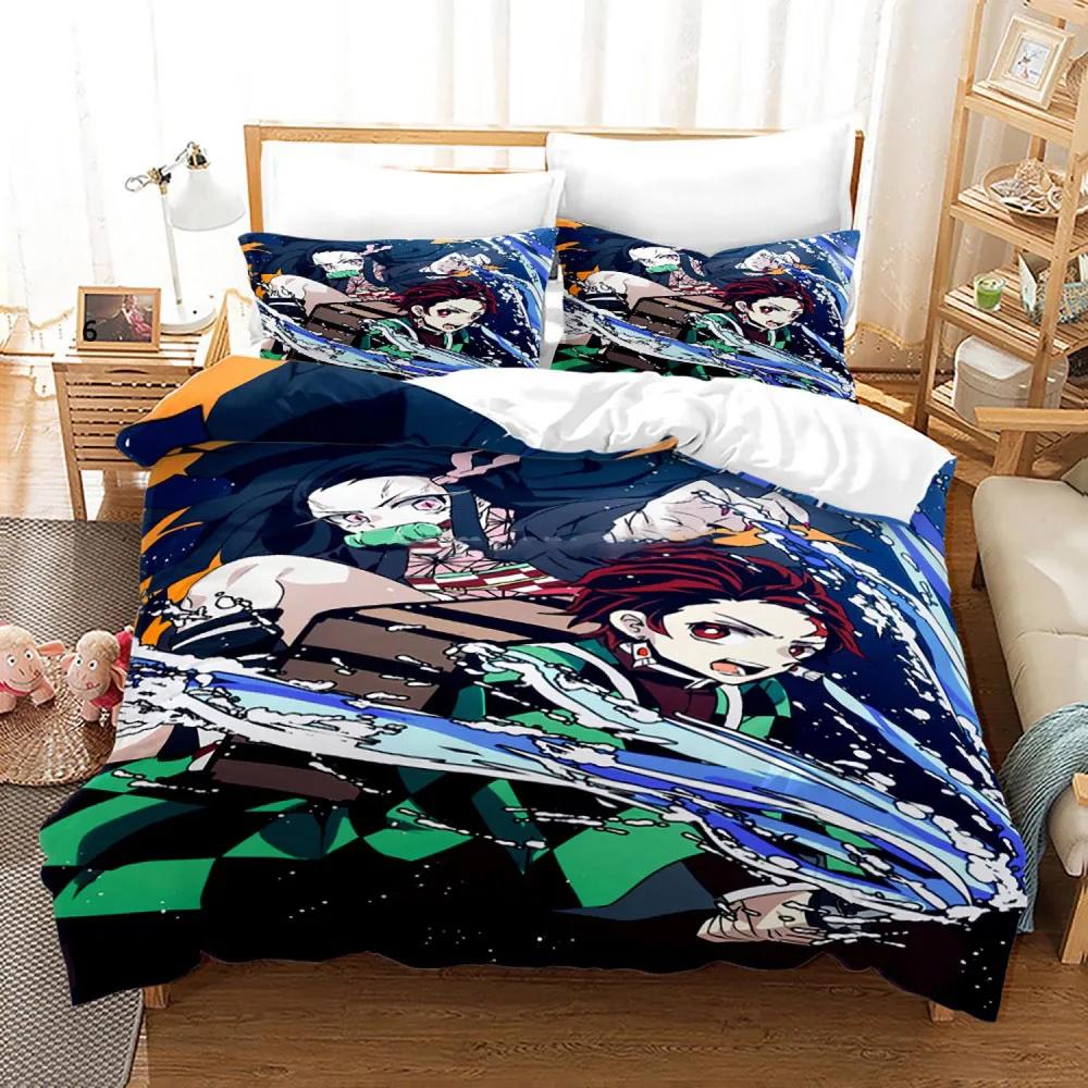 Комплект постельного белья в стиле аниме «Убийца демонов» с рисунком в стиле 3D, пододеяльник, наволочка, постельное белье, домашний текстиль, мультяшный, двойной, королевский, королевский, детский подарок