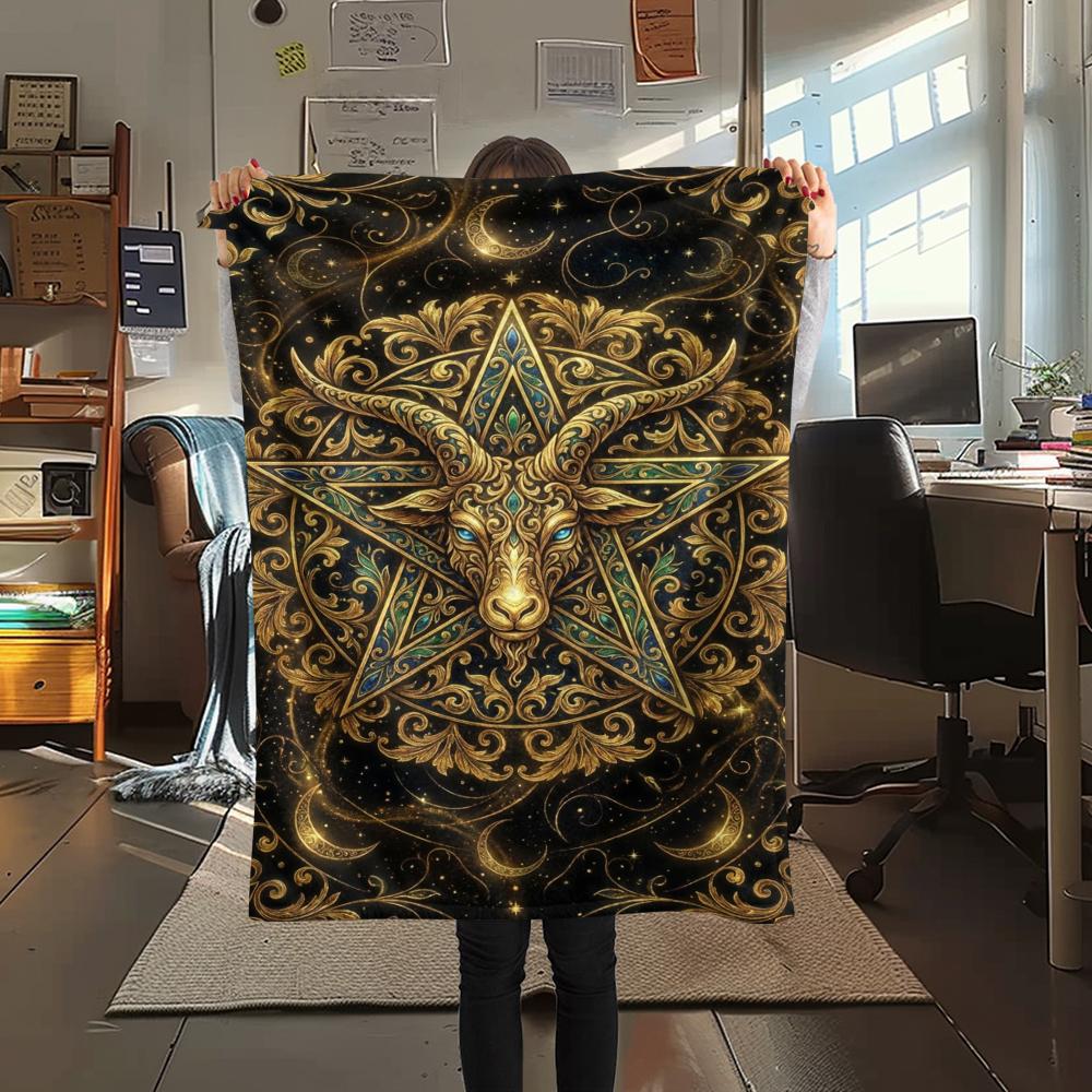 1Pc Satan's Pentagram Print Flannel Blanket, High quality Comfortable for All Seasons, Home Decor, Warmth and Comfort, Perfect for Christmas Gifts137