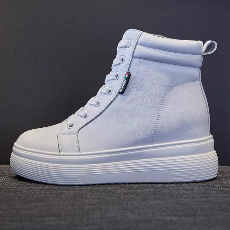 Осень и зима новая толстая подошва универсальные теплые увеличивающие рост повседневные женские хлопковые туфли модные короткие ботинки шнуровка молния высокий верх женские туфли