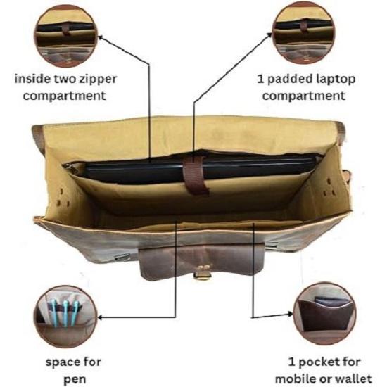 New 16 Inch Leather Messenger Bag for Men Handmade Vintage Laptop Computer Shoulder Brown Office Briefcase