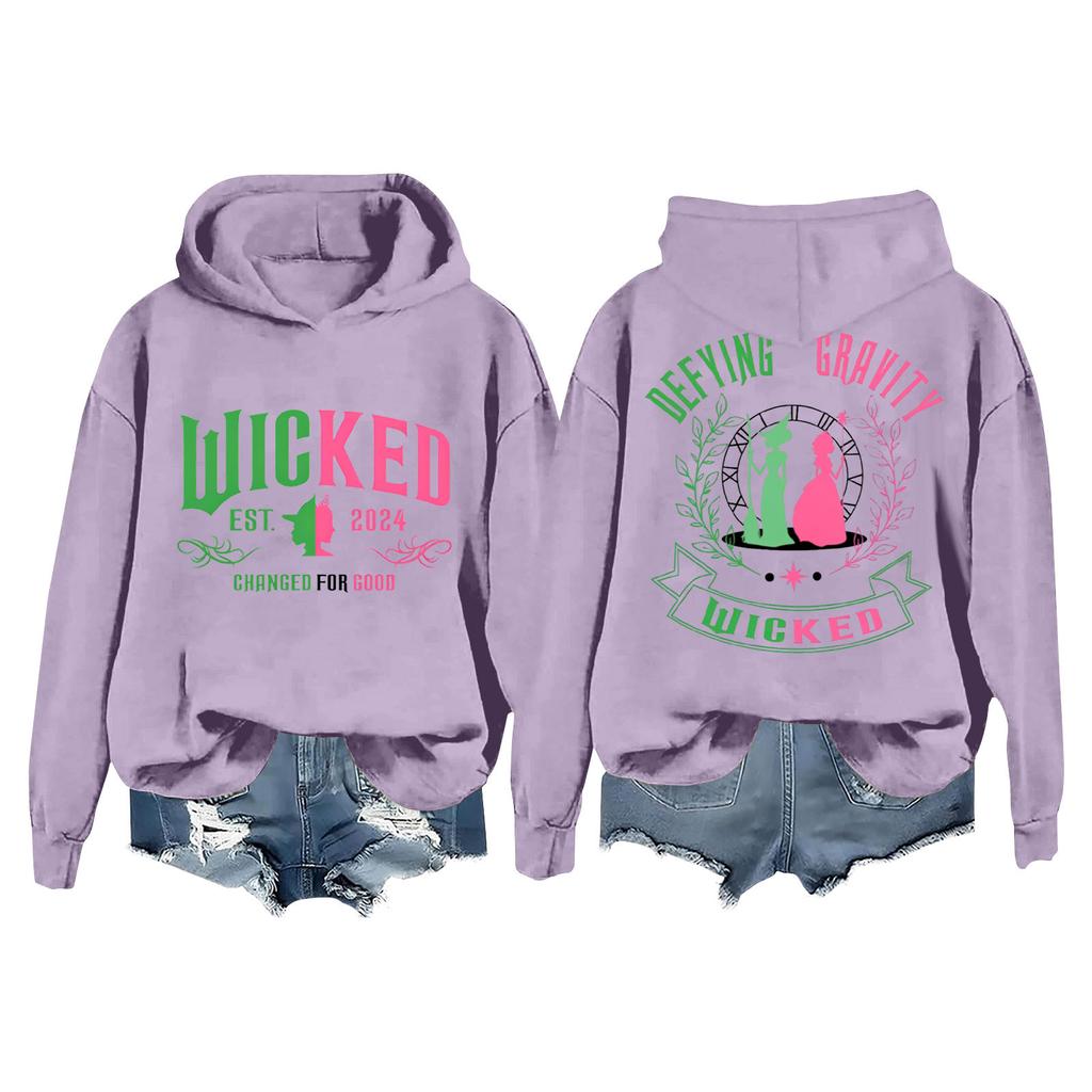 Женская модная повседневная кофта с длинными рукавами и принтом ведьмы с капюшоном