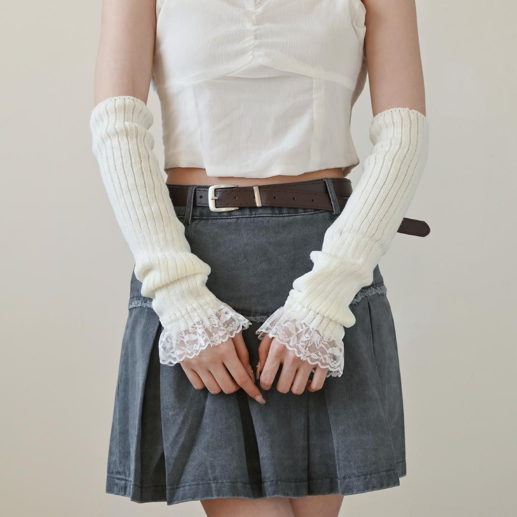 Кружевные митенки без пальцев Женские аниме перчатки Женские вязаные перчатки Сладкая Лолита Зимние гетры на руки Гетры на лодыжки и запястья Харадзюку Y2k