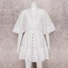 White Lace Tunic Sexy Deep V Neck Button Bikini Cover-ups Women Clothes 2022 Summer Sexy Ruffles Long Sleeves Mini Dress A1132