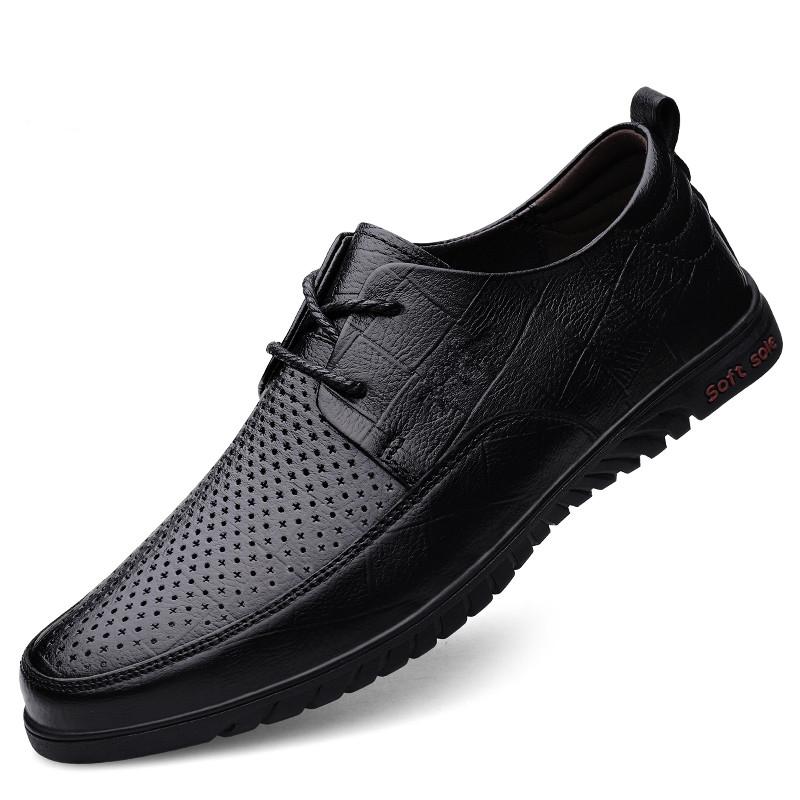 Fashion Genuine Leather Men Business Shoes Fashion Men's Oxford Shoes Lace-Up Male Breathable Casual Shoes Spring Summer Flats Sneakers