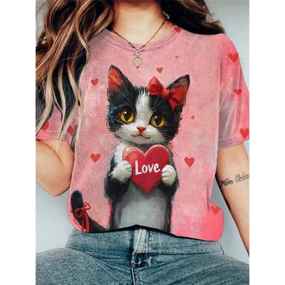 Женская забавная футболка с принтом животных и кошек, футболки с коротким рукавом, топы с 3D-принтами, рубашки с круглым вырезом, летняя повседневная женская одежда