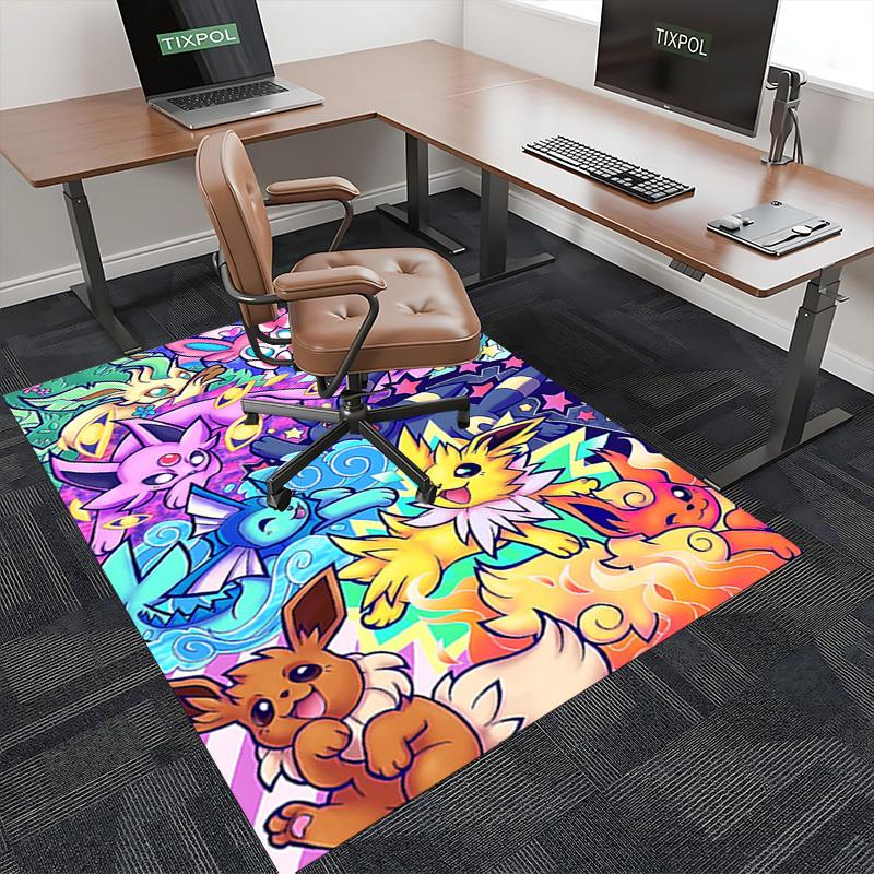 1pc Anime Pokémon Eevee Evolution Chair Mat - Office Desk Rug, Non-Slip Carpet for Home Decor, Gaming Room, Bedroom, Living Room, Birthday Gift, Seaso