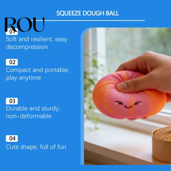 Steamed Bun Sensory Toy Smiling Stress Ball Anti-Anxiety Cartoon Dumpling Squeeze Compact Soft Simulated Dough Fidget Portable Reliever