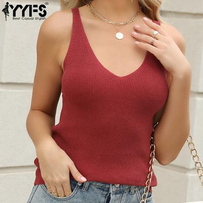 Женские модные повседневные летние весенние однотонные блузки и рубашки без рукавов с v-образным вырезом и принтом