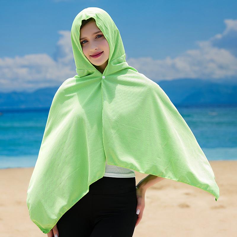 Ice Cool Beach Poncho Cover Up Quick Dry Sunscreen Clothing Oversized Hooded Towel Wrap 4-In-1 For Swimming Beach Pool Travel