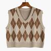 Korean Sweater Pullover Diamond Grid V-neck Vest for Women Spring and Autumn Knit Sweater Stacked Short Vest Pullover Female