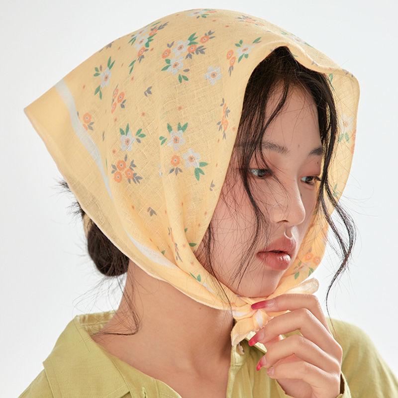 Silk Scarves, Women's Flower Shaped Square Scarves, Breathable In Spring and Summer, Wrapped In Head, Sun Protection, Neck Protection Scarf