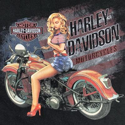 Мужская футболка Harley Davidson, размер Medium, черная, с коротким рукавом, Чоппер, Пин-ап девушка, США
