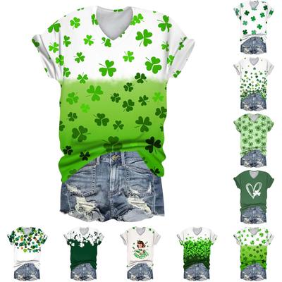 Женская повседневная одежда St. Футболка с короткими рукавами и V-образным вырезом с принтом Патрика