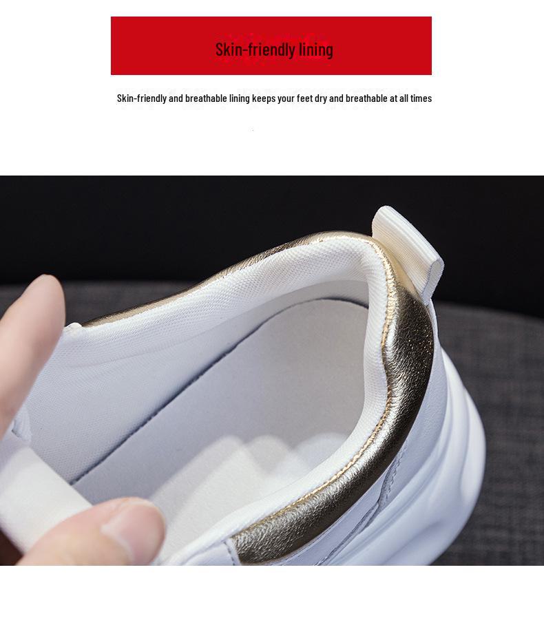 Весна 2025 Белые кожаные кеды на платформе – Повседневные женские туфли на танкетке