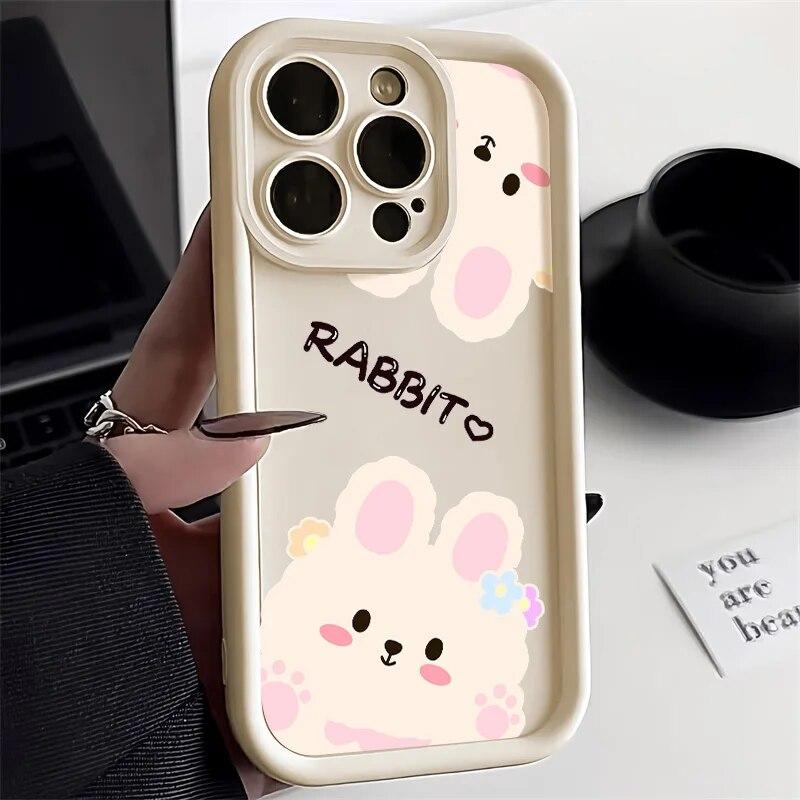 Чехол из жидкого силикона с конфетами для iPhone 11, чехол для iPhone 13 12 14 15 Pro Max XR XS 7 8 Plus SE, чехол с милым медведем и мультяшным кроликом