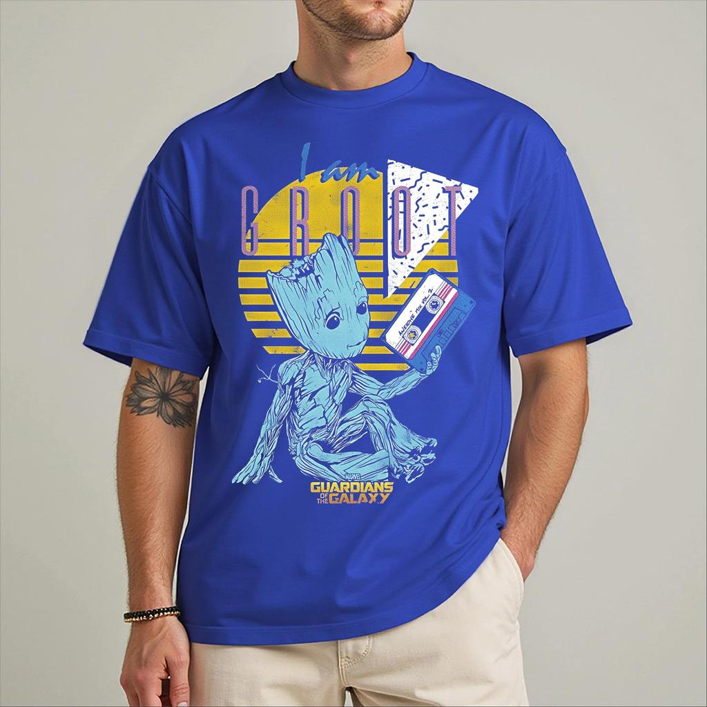 Retro 80s Style Groot TShirt Men Awesome Mix Vol 2 Cassette Tape Print Tshirt Guardians of The Galaxy Streetwear Hip Hop Top