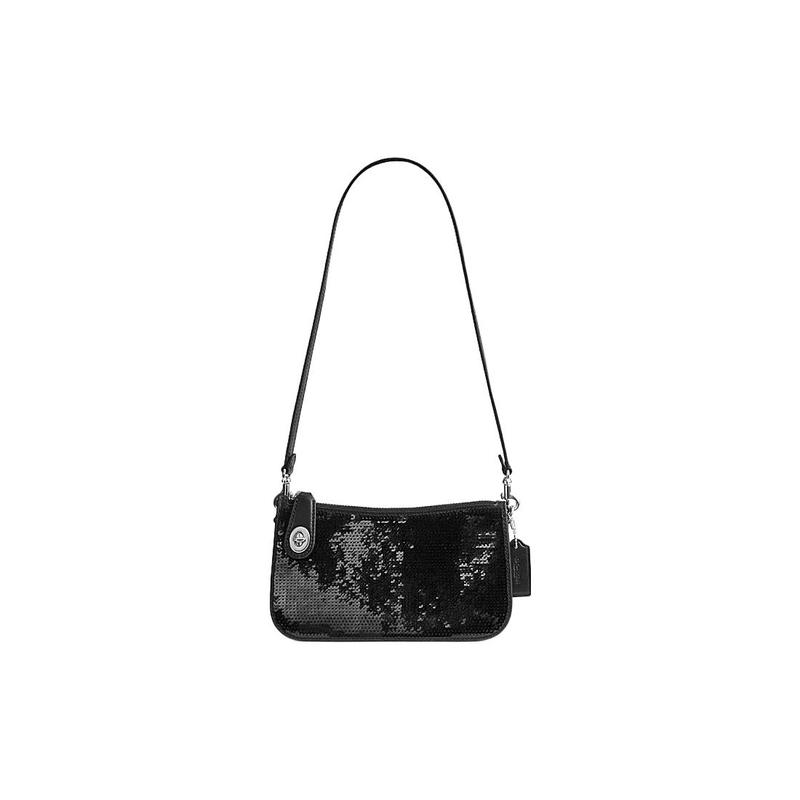 Coach Penn 21 однотонная сумка-подмышка с пайетками, слотом для карт, поворотной застежкой-молнией, из коровьей кожи, ручная сумка на плечо, маленький размер, женская, черная