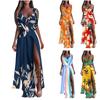 Womens Fashion Sexy Casual Floral Printed Maxi Dress Sleeveless Slit Holiday Long Max Dress