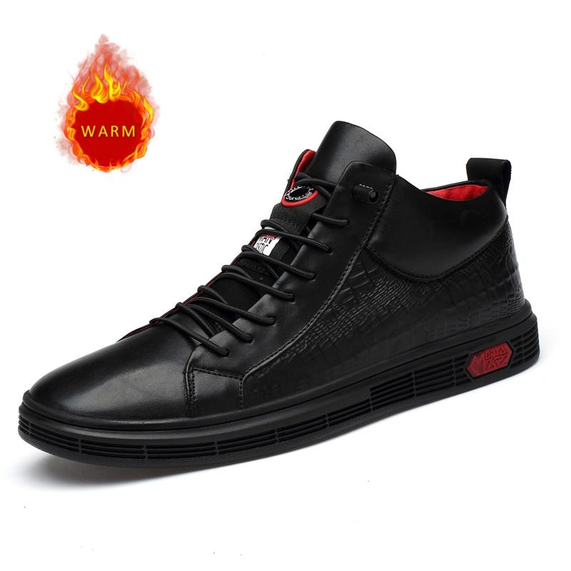 British Men's Shoe Trend High-quality Men's Genuine Leather Shoes Crocodile Pattern Hot Selling Men's Cotton Shoes Winter