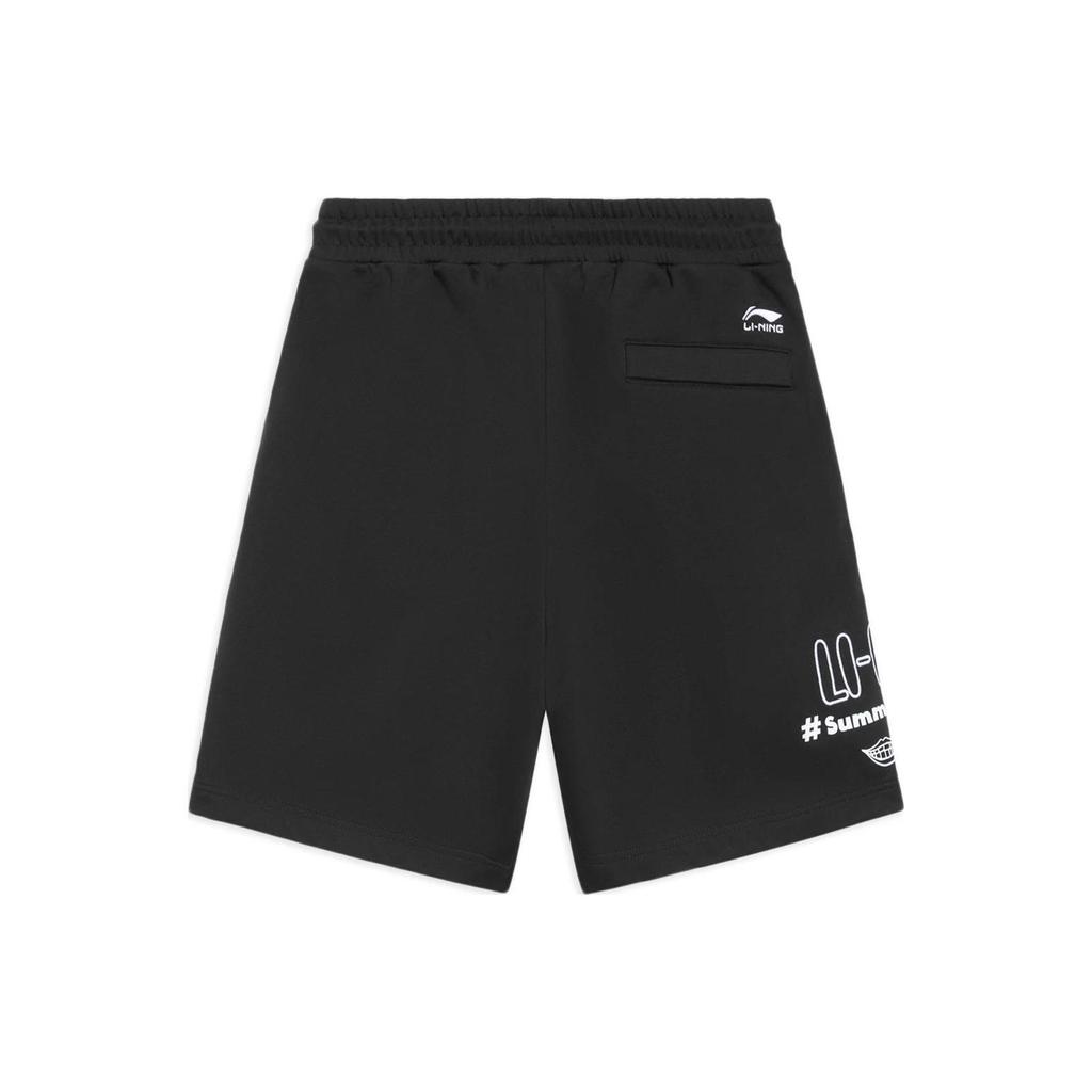 Li-Ning Спортивные тенденции серии с буквенным принтом и жестами, свободные повседневные шорты, мужские брюки, черные AKSS297-1