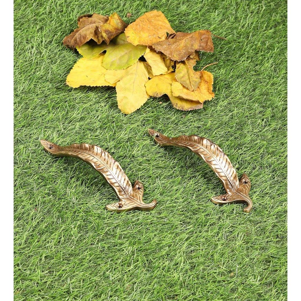 Пара латунных дверных ручек с дизайном листа 7 дюймов, латунные ручки-скобы, пары ручек для входной двери, стандартные, упаковка из 2 штук