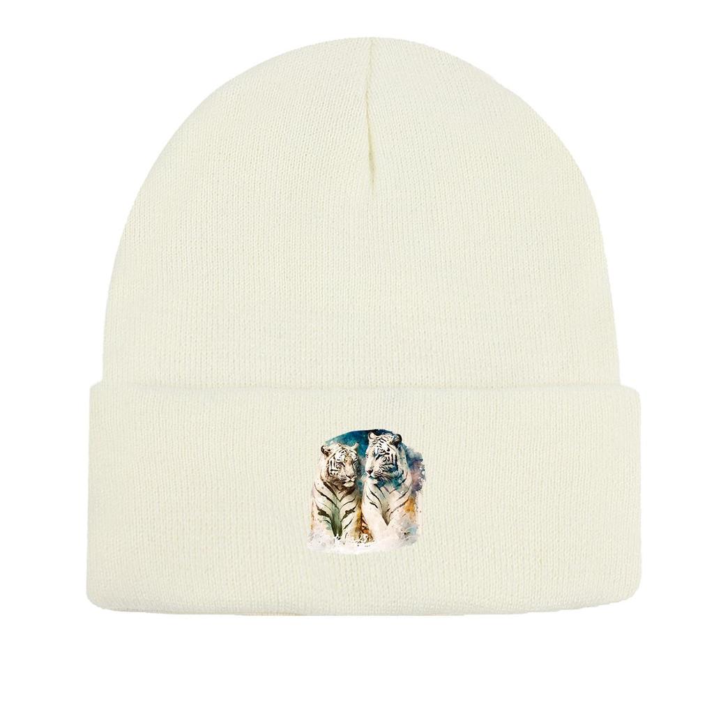 Tiger Lovers Warm Knitted Hat Beanie, Animal Skullies Beanies Autumn Elastic Simple Bobble Hat Knit Cap Beanie