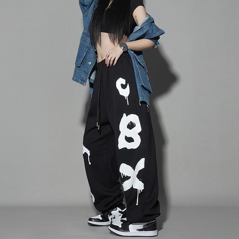 Letter Printed Euro American Style Jazz Loose Leggings Hip-hop Dance Sweatpants Cool Fashion Wide Leg Pants Streetwear Women