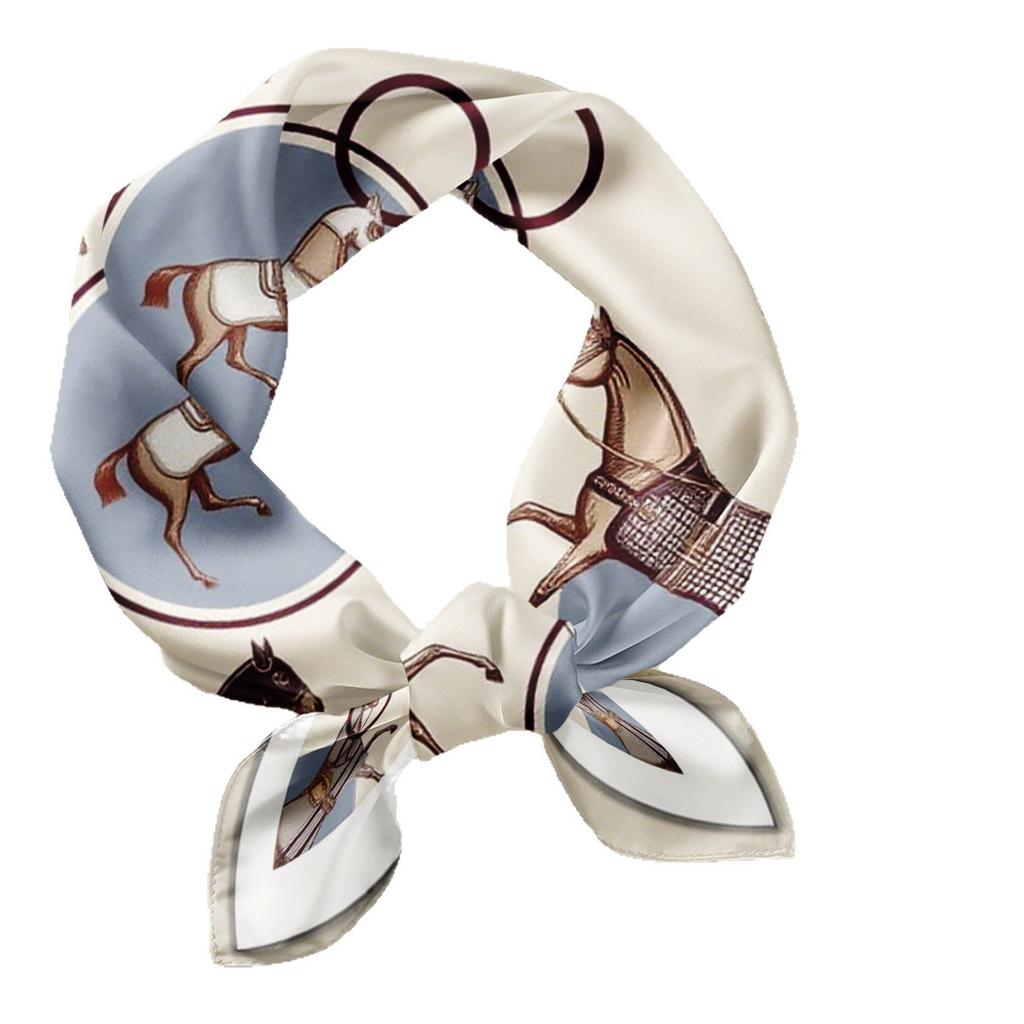 Best-selling vintage equestrian-themed imitation silk horse pattern imitation silk square scarf, fashionable hip-hop headscarf