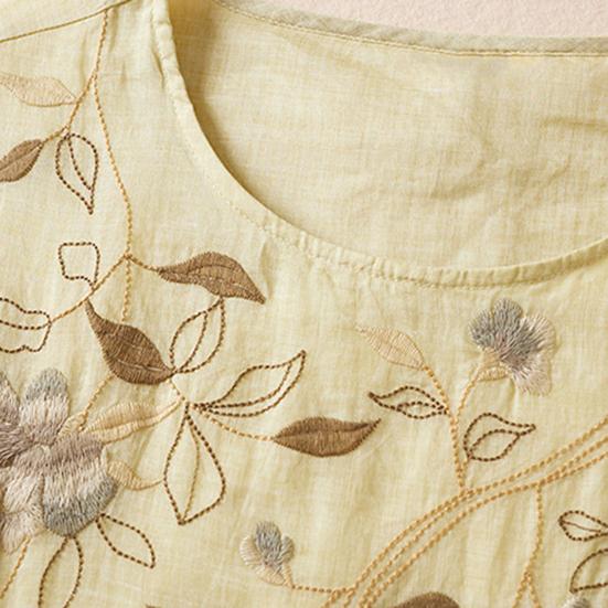 Женское хлопковое льняное платье макси с цветочной вышивкой, летнее струящееся платье с круглым вырезом и короткими рукавами, повседневный сарафан в стиле бохо