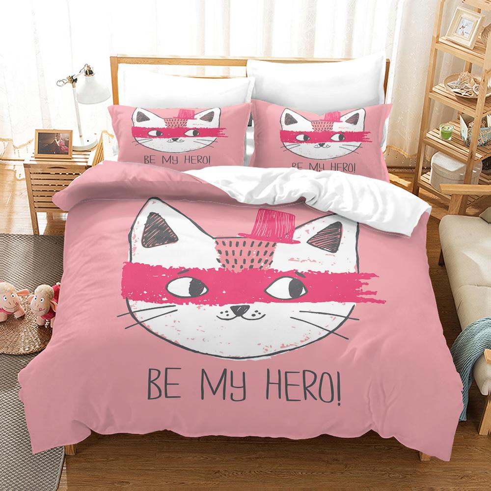 Cartoon Cat King Full Queen Duvet Cover Lovely Pet Kitty Bedding Set Animal Quilt Cover 2/3pcs Purple Polyester Comforter Cover