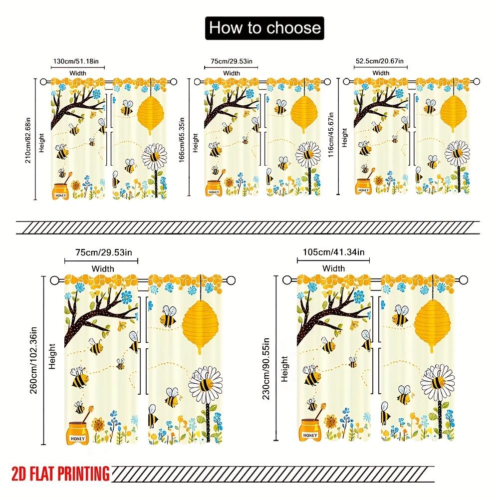 2Pcs Digital Printed Bee Honeycomb Curtains, Cartoon Animal Window Drapes for Kids Room Living Room Home Decor