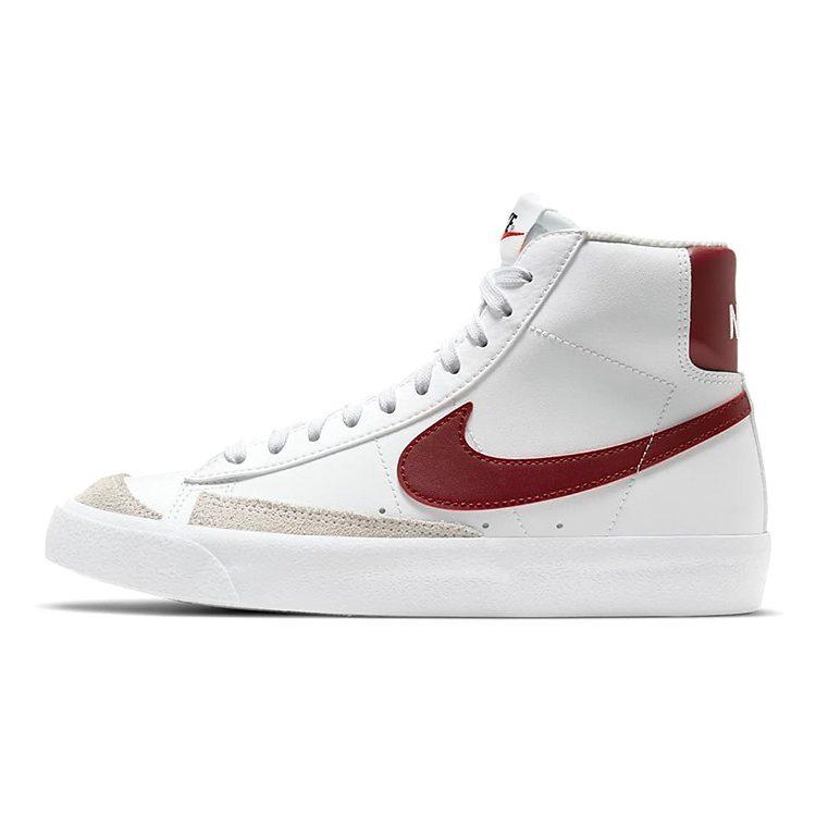 Nike Кроссовки Blazer Mid 77 Устойчивые к скольжению Амортизация Устойчивые к истиранию Средняя посадка Для скейтбординга Белый Красный Унисекс DA4086-102
