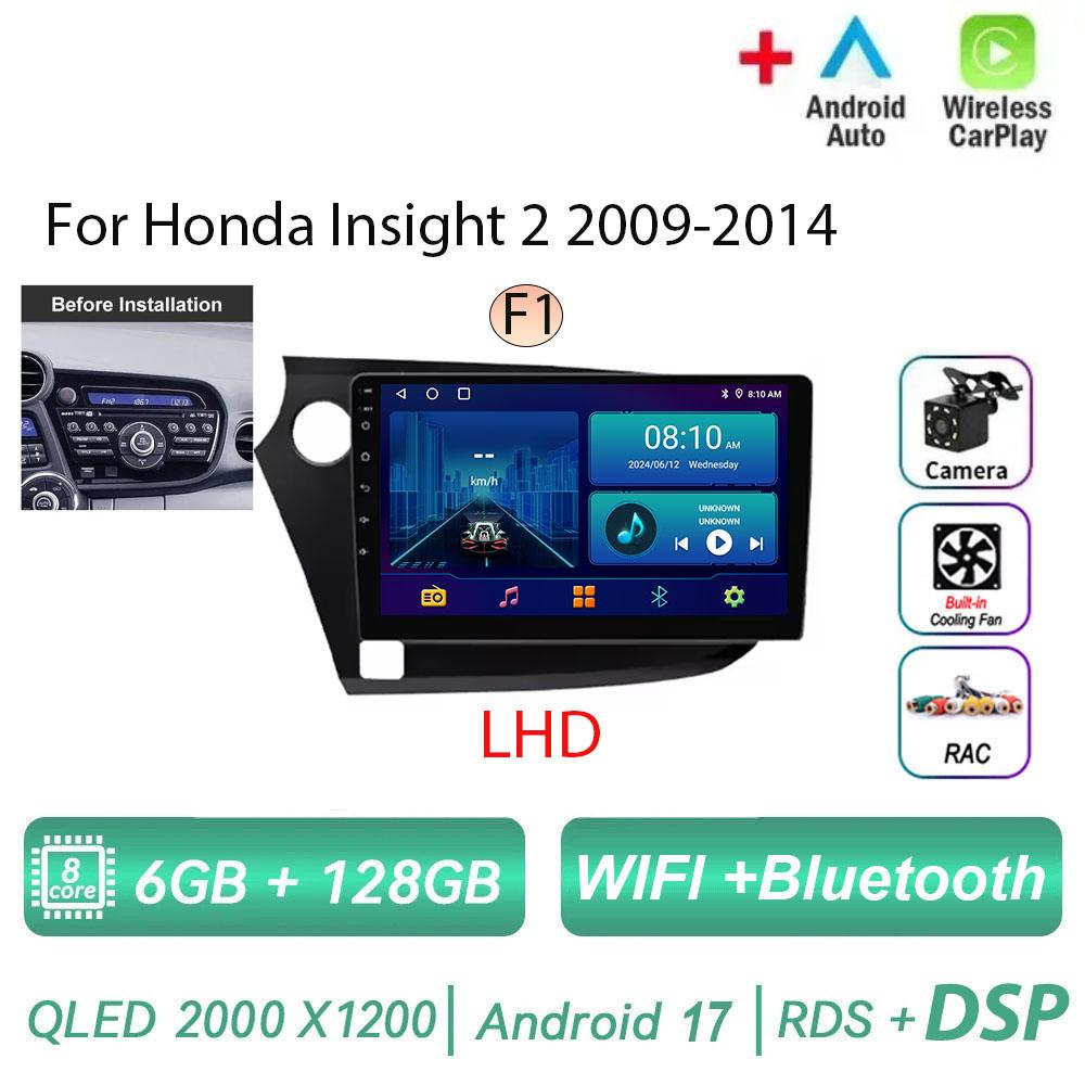 Autoradio Android 17 pour Honda Insight 2 2009-2014 LHD, lecteur multimédia stéréo, navigation GPS, Carplay sans fil, DSP, 4G WIFI