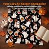Halloween Ghost Cat Flannel Throw Blanket Black Background Boo Ghost Pumpkin Kitten Soft Throw Blanket