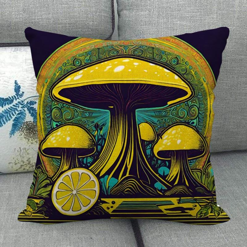 45X45см Наволочка с грибным артом Квадратная на молнии Хлопково-льняные наволочки Спальня Дом Офис Декоративная наволочка WJY12.25