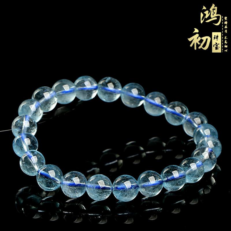 Браслет из натурального голубого топаза 7A Hongchu Crystal Модный браслет из прозрачных голубых топазовых бусин