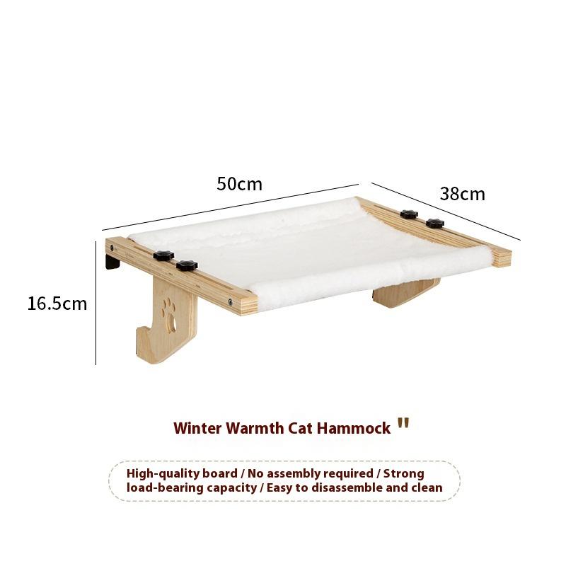 Wooden Cat Hammock Hanging Nest Hanging Bed On the Window Hanging Balcony Hanging Cat Nest by the Bed Basking In the Sun Plush Pet Bed