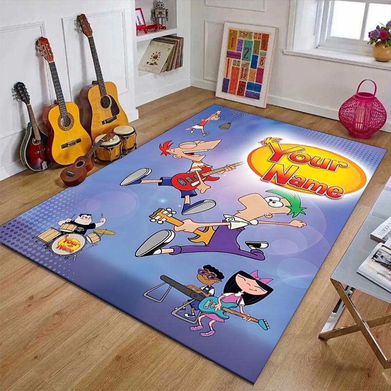 Phineas and Ferb Design Area Rug Personalized Name- Non-Slip, Soft & Cozy Floor Mat for Living Room, Office - Indoor/Outdoor Carpet