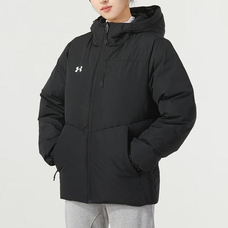 Under Armour Однотонный короткий толстый теплый пуховик с капюшоном и средней талией, повседневный трикотажный спортивный комплект из брюк 23600801-001+23600704-001