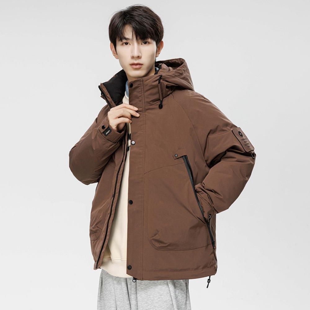 Down Jacket Men's Winter New Trendy Brand Solid Color White Duck Down Thickened Warm Tooling Coat Men's Clothing