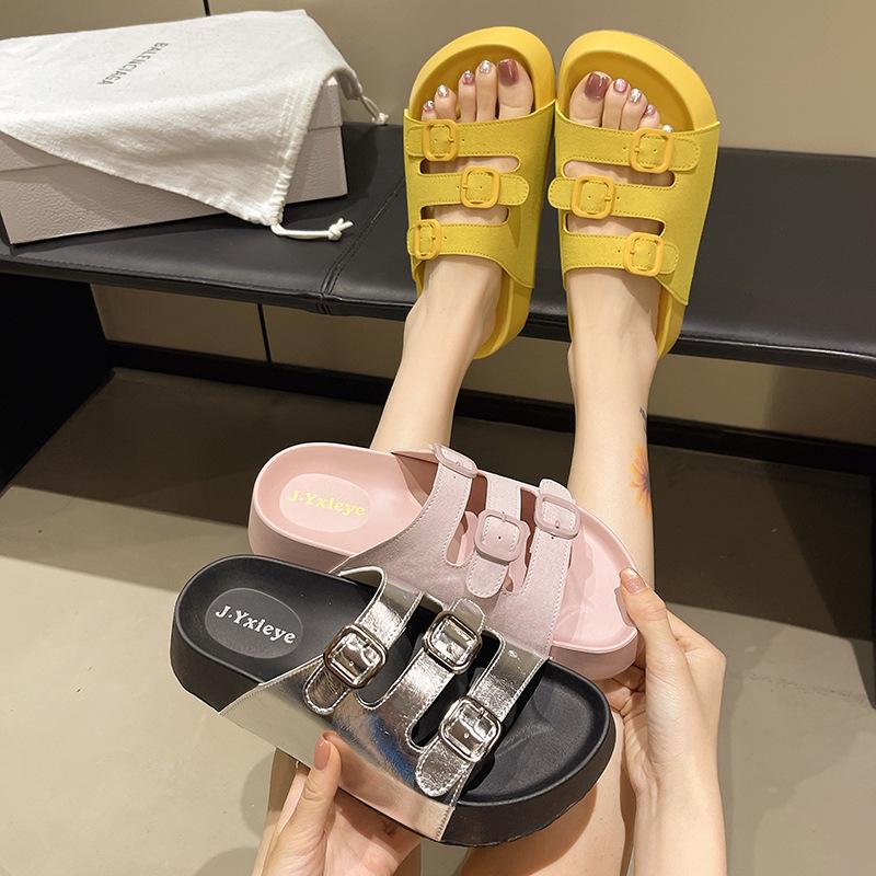 Шлепанцы на толстой подошве женские для улицы 2025 лето новая мода кэжуал ретро пряжка кэжуал однословные крутые шлепанцы