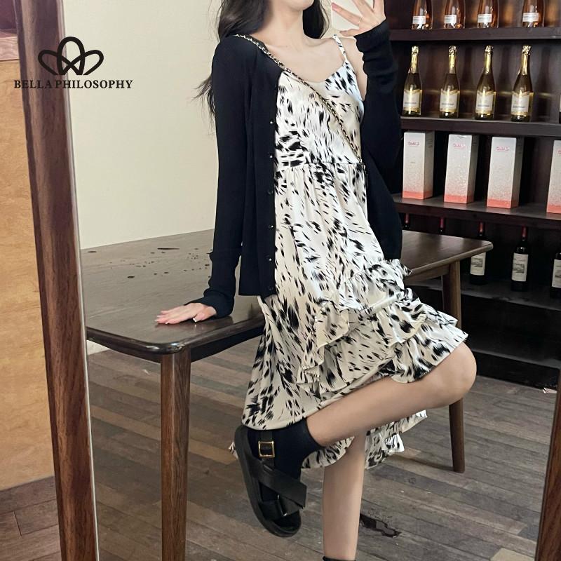 French Style Gentle Floral Print Sling Waist Dress Women's Summer Design Printed Irregular Skirt Ruffled Dress