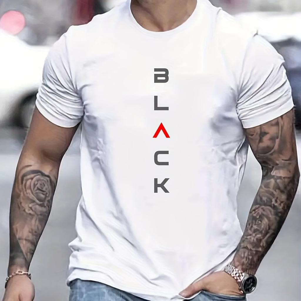 Summer Casual Loose Size 100% Cotton Black Print Round Neck Short Sleeve Classic Simplicity Men's T-shirts