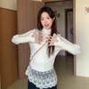 Temperament Fake Two-piece Lace Spliced Knitted Sweater for Women, Thin Inside, Warm and Gentle Turtleneck Bottoming Shirt