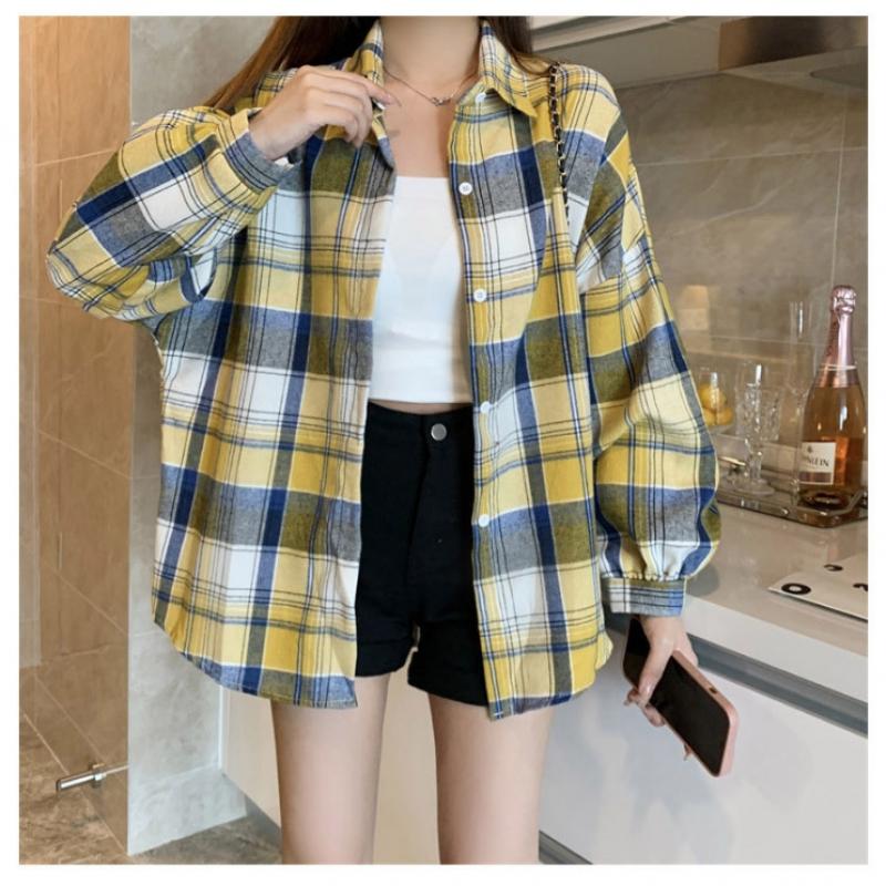 [Shop  ] Women S 8 Color Fit Pretty Big Size Check looSe Fit Shirt wdmS Wbl tS14642170