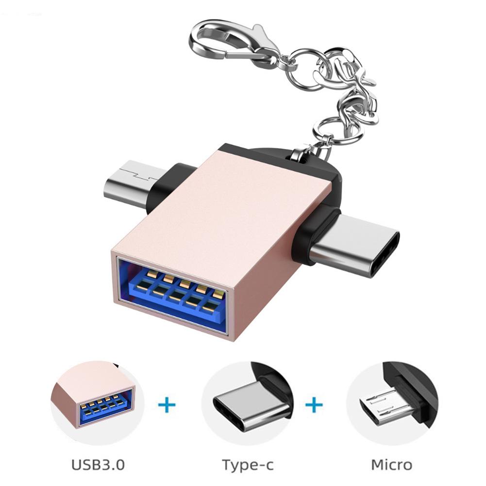 2 ШТ. Корпус из алюминиевого сплава Конвертер 2 в 1 OTG Адаптер USB 3.0 к Micro USB Type C с цепочкой для