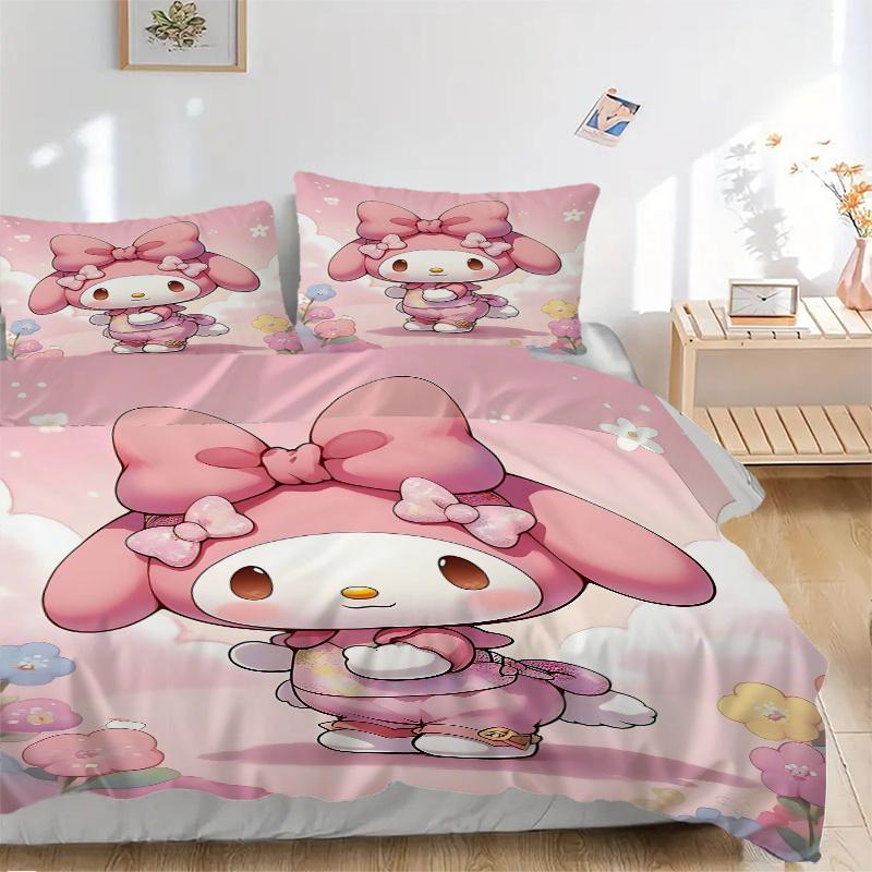 3pcs Charming My Melody Bedding Set - Includes Quilt Cover and Pillowcases, Suitable for All Seasons- Ideal Gift for Family and Friends.H009
