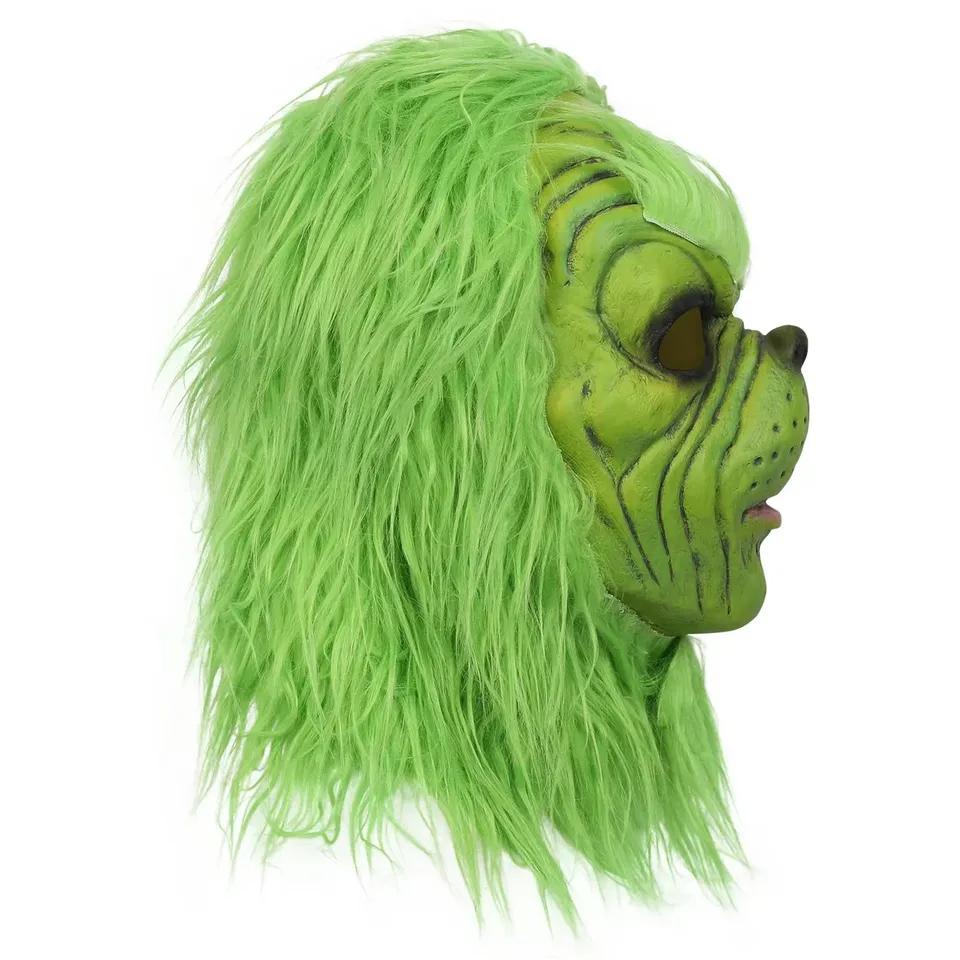 Christmas Role-playing Masks, Christmas Hats Costumes, Green Fur Monster Latex Masks, Adult and Child Role-Playing Clothing Acce